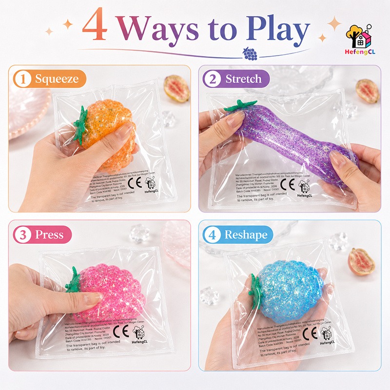 Pearl Grape Squeeze Relax Toy, Shiny Fruit-Shaped
